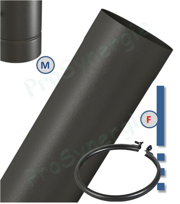 Tuyau de poêle coulissant (dans autre tuyau rétreint +bague blocage) de 6 à 36cm utile acier émaillé 1mm noir mat Ø 100 à 180mm
