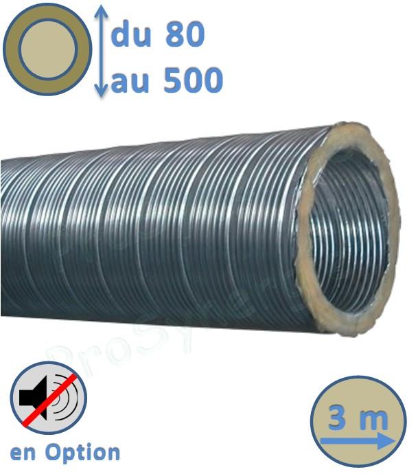 Gaine de 3m Semi-Rigide Aluminium M0 - Isolée ép 25 mm (Option Insonorisé) - Chauffage - Ventilation et conduit d´air