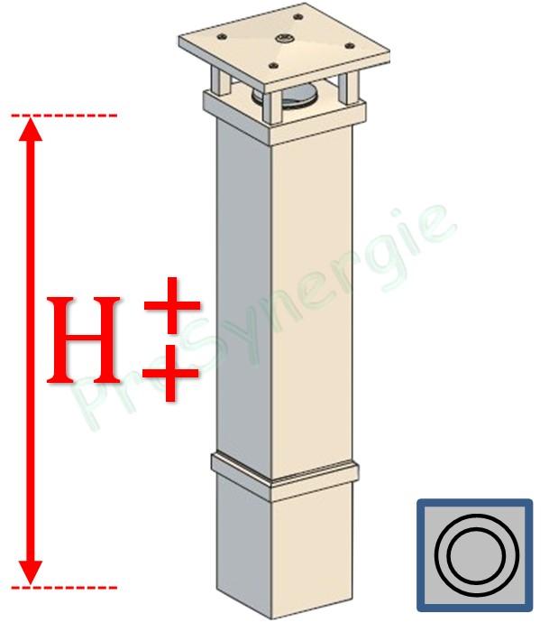 Sortie toiture ST Tradinov Carrée grande hauteur 2 à 3m (corps+chapeau+bandeau crépis) avec conduit isolé