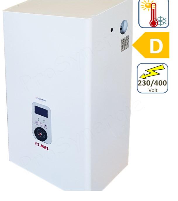 Chaudière électrique (radiateur/plancher chauffant) 8KW Mono/Tri 230/400V (HxLxP= 700x385x260mm) équipé (Vase 6l, pompe, soupape, vannerie, sécurité) raccords Ø1´´ + régulateur électronique climatique