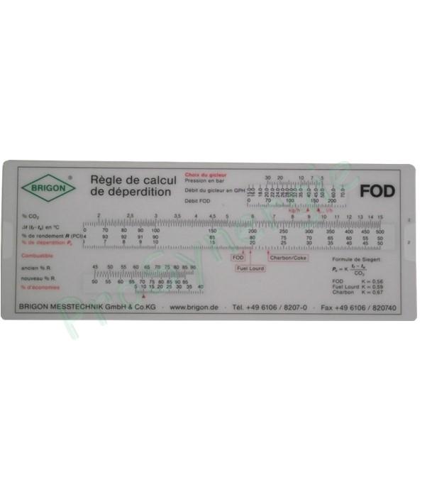 Règle de calcul de rendement et excès d´air chaudière fioul FOD (domestique) et fioul lourd - Brigon 6119
