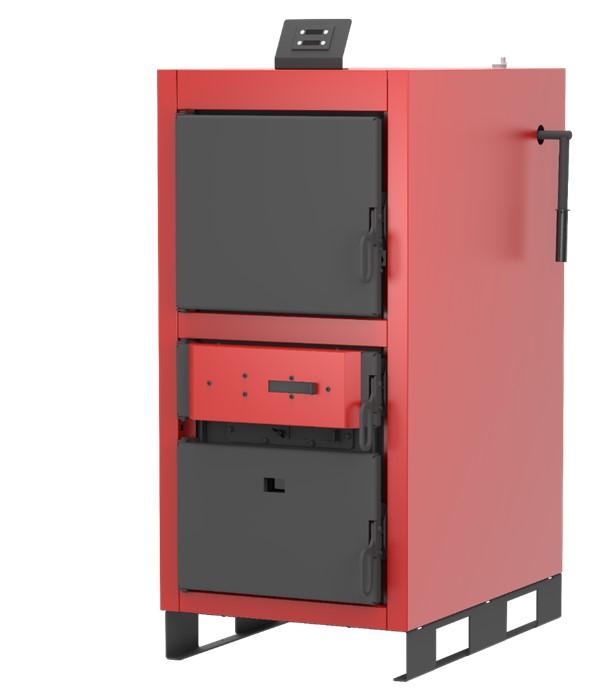 Chaudière bois (bûches 50 cm) à gazéification (combustion inversée) classe 5 LCG 32 kW - V2 (haut rendement 93 %) HxLxP= 1468x590x1188mm Contrôleur de combustion + extracteur de fumée et raccordement Ø150mm