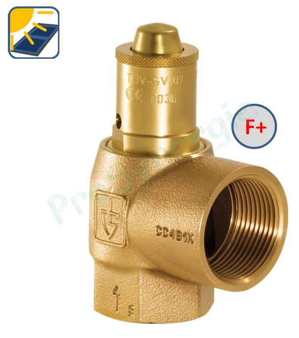 Soupape de sureté corps bronze HT (sécurité solaire 120°C) 6 ou 10 bars raccordement F Ø 3/4'' échappement  1''