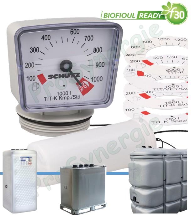 Jauge mécanique à flotteur raccordement Ø mâle 2" (60mm) + 4 cadrans double indicateur pour cuve Schütz (VET 700 et 1000L + Intégrale standard et modulaire 750 à 2000L)