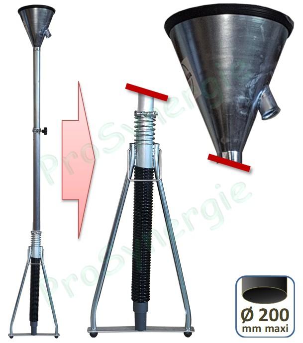 Entonoir Capte suies vertical Ø 200 télescopique avec trépied et ressort de calage