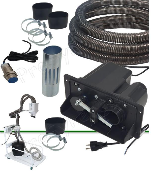 Kit buse de captage statique, contener de granulés (pellet) + 5 mètres de tuyau pour système d'aspirateur Pellomobile