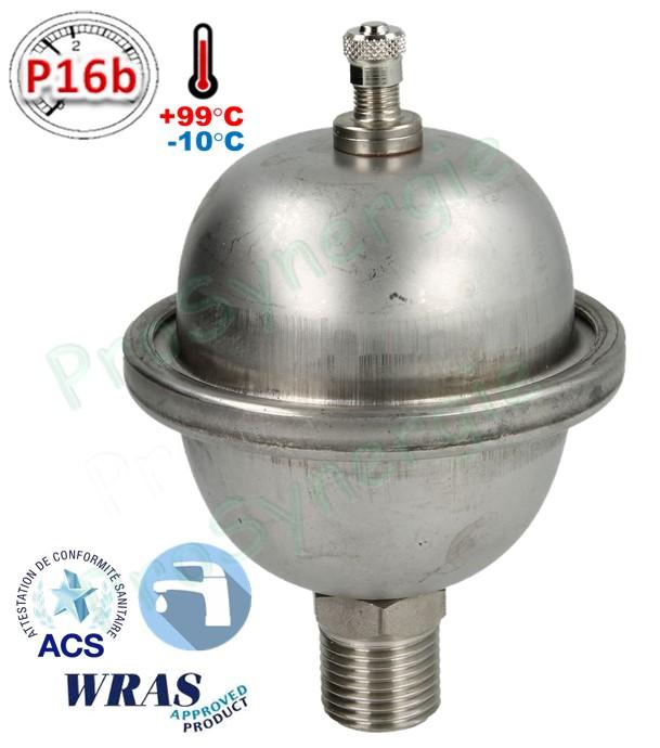 Anti-Bélier 0.16 litres - Vases sanitaires Inox ACS pour eau potable froide ou chaude - Série Inox-Pro (Gitralinox) - Raccord MØ1/2''