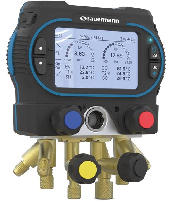 Si-RM350 - Manifold numérique 4 voies - Gaz A1 / A2L / A2 / A3 (plus de 130 réfrigérants) - Compatible application mobile Sauermann