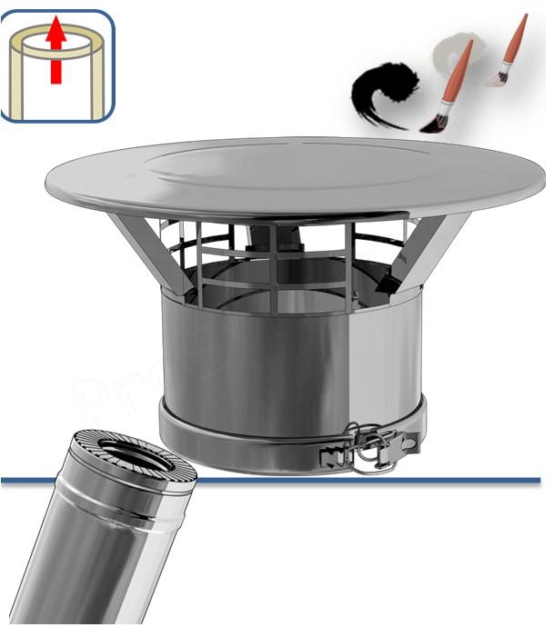 Chapeau plat Inox 316 Noir ou Non peint pour tuyau de fumée Isolé Duoten (granulé) - Øint de 80 à 100 mm