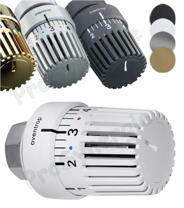 Tête Thermostatique UNI LH (Filetage 30 x 1.5) ou UNI LD (A griffes) Standard Blanc ou Couleur avec Bague déco