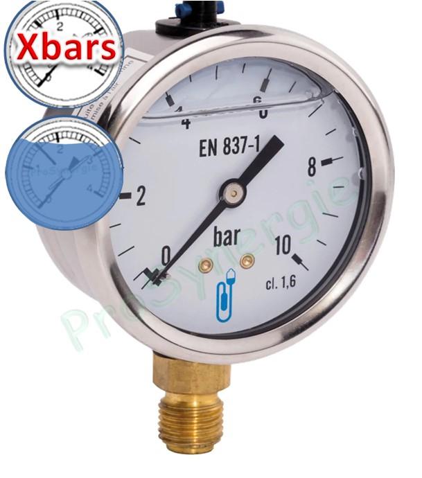 Manomètre à raccordement radial Inox à bain de glycérine Cadran Ø 50 ou 63mm - Raccord M Ø 1/4´´